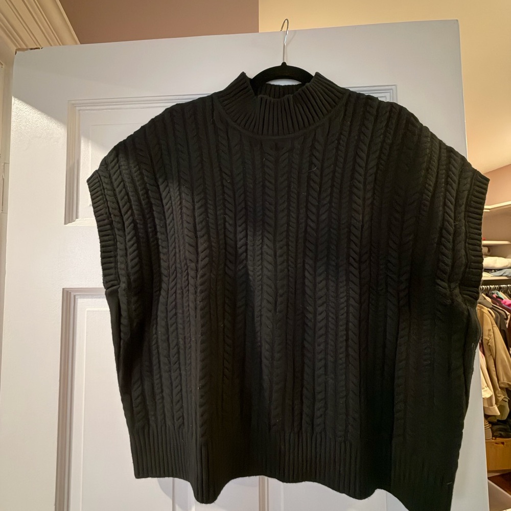 Banana Republic Black Cable-Knit Mock Neck Sweater Vest